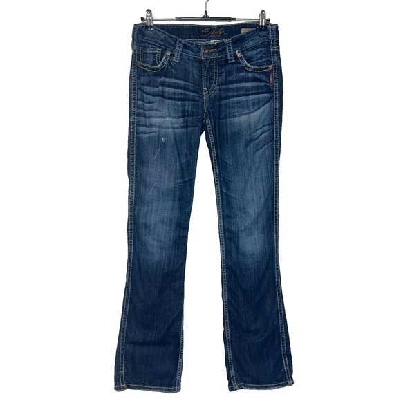 Silver Frances 18 Bootcut Jeans Womens 29X33 Blue Distressed Dark Actual 30X32 - Picture 1 of 10